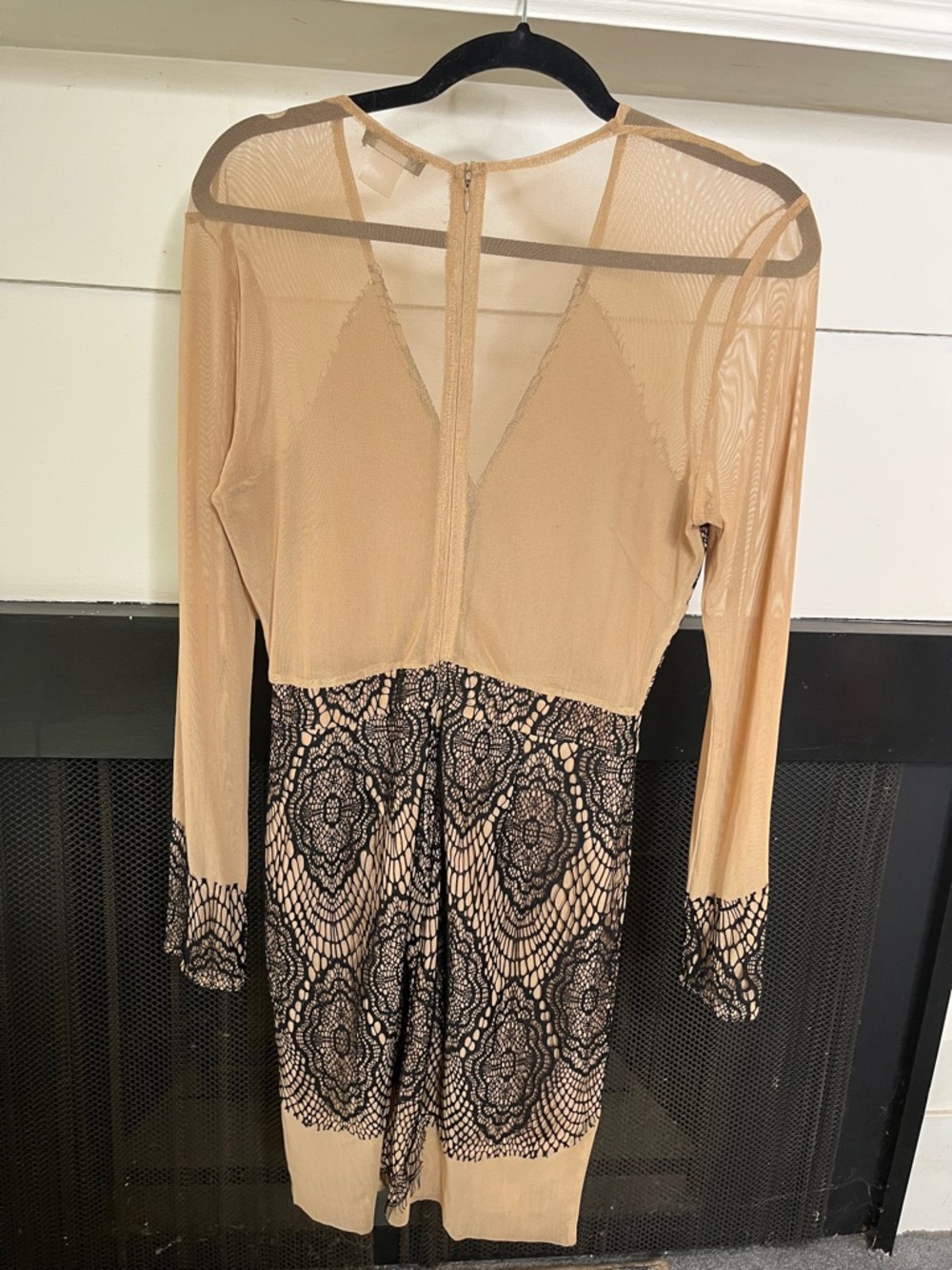 VENUS Nude Mesh Dress with Black Lace Medallions - Picture 3 of 5